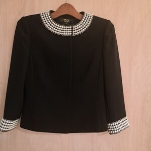 Tahari Black Jacket with Pearl Embellishments